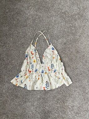 SHEIN White Floral Peplum Cami Top with Blue & Orange Flowers